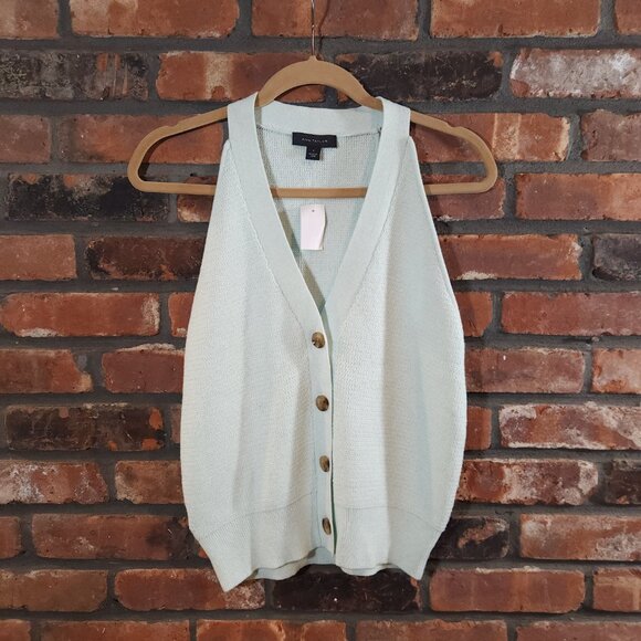 NWT Ann Taylor Mint Green Sleeveless Button-front V-neck Sweater Tank Women's S - Picture 3 of 7